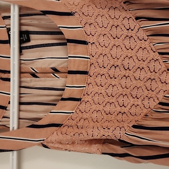 Torrid | Pink Striped High Neck Challis Ruffle Lace Tank Top - Picture 6 of 7